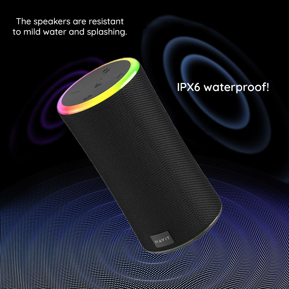 Altavoz Portátil Bluetooth HAVIT SK833BT, 2 x 10W, RGB, Impermeable, Negro