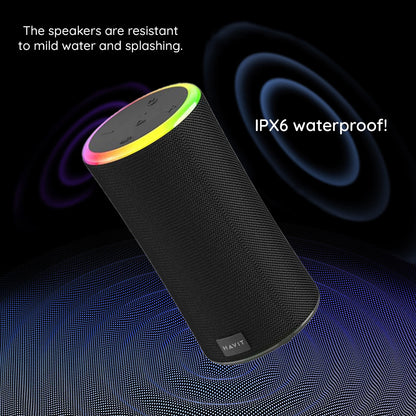 Altavoz Portátil Bluetooth HAVIT SK833BT, 2 x 10W, RGB, Impermeable, Negro
