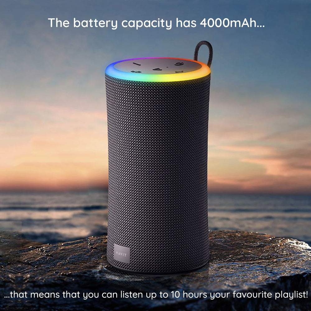 Altavoz Portátil Bluetooth HAVIT SK833BT, 2 x 10W, RGB, Impermeable, Negro