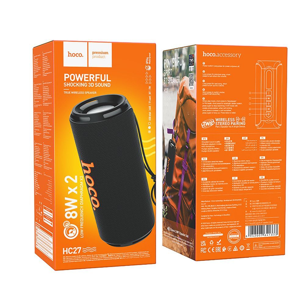 Altavoz Portátil Bluetooth HOCO HC27, 2 x 8W, Negro