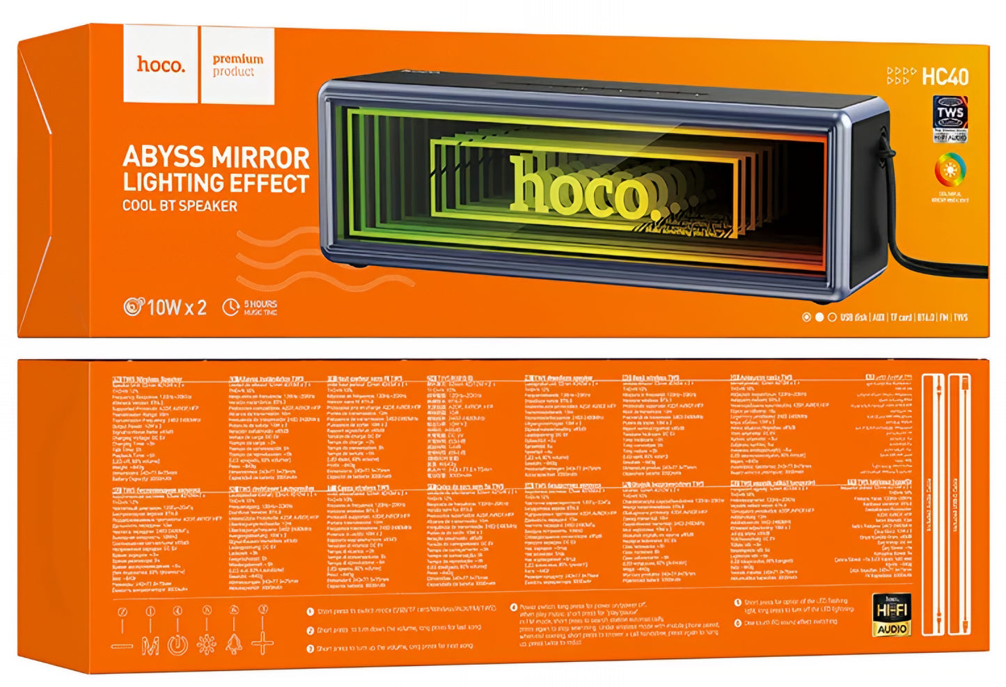 HOCO HC40 Portable Bluetooth Speaker, 2 x 10W, TWS, RGB, Black