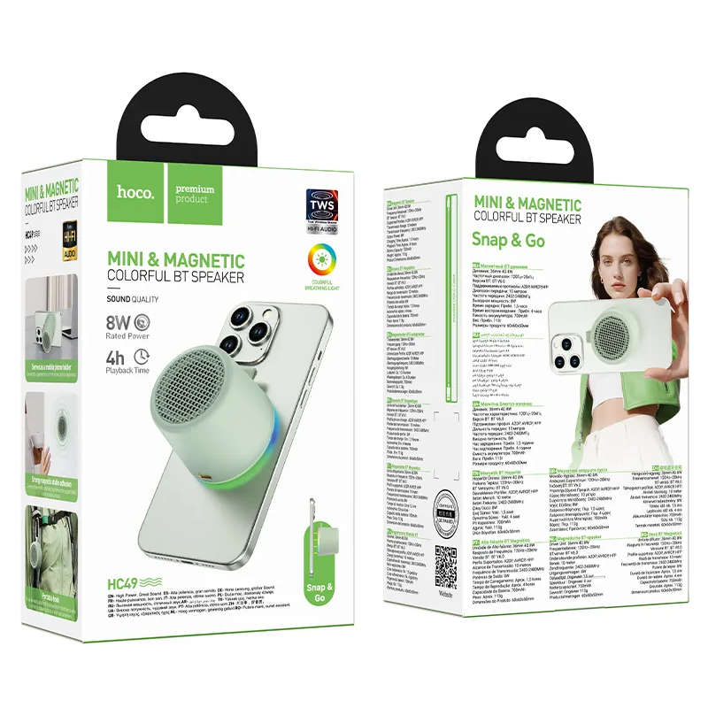 Altavoz Portátil Bluetooth HOCO HC49 Mini Magnético, 8W, TWS, Verde