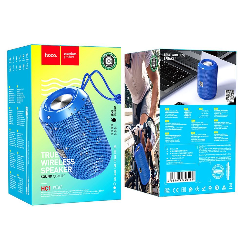 Altavoz Portátil Bluetooth HOCO HC1, 5W, TWS, Impermeable, Azul