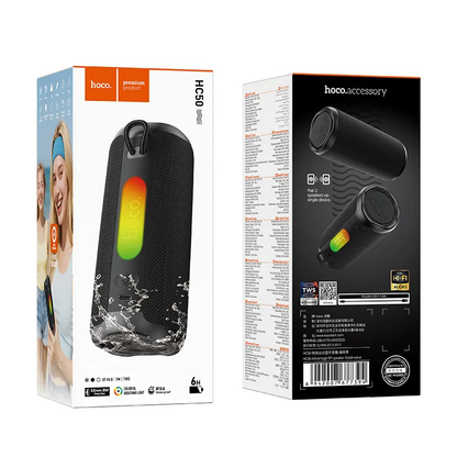 Altavoz Portátil Bluetooth HOCO HC50, 8W, TWS, RGB, Impermeable, Negro