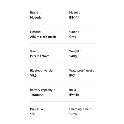 Altavoz Portátil Bluetooth McDodo BS-1410, 2 x 5W, RGB, Impermeable, Negro