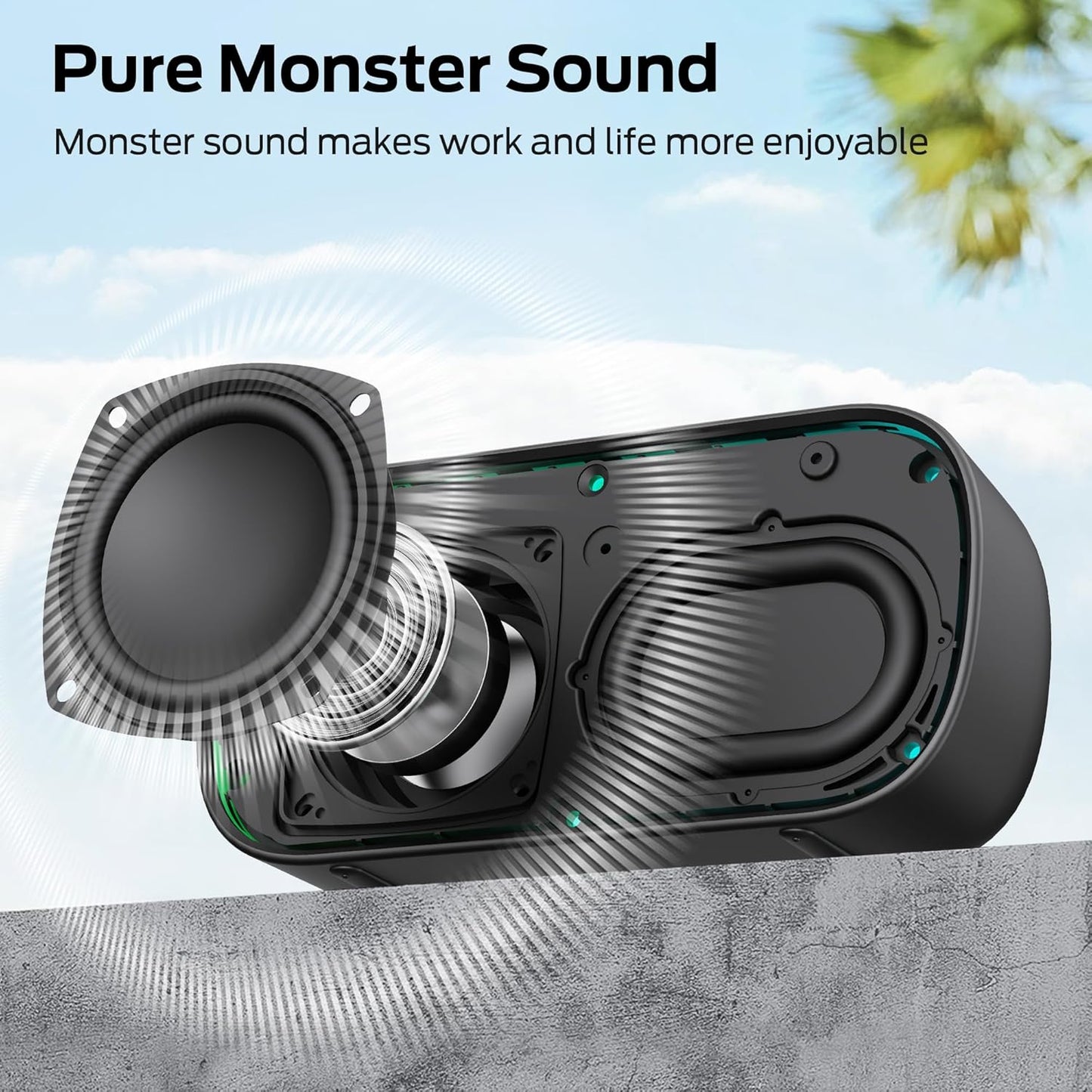 Altavoz portátil Bluetooth Monster S150, 14W, TWS, RGB, impermeable, negro