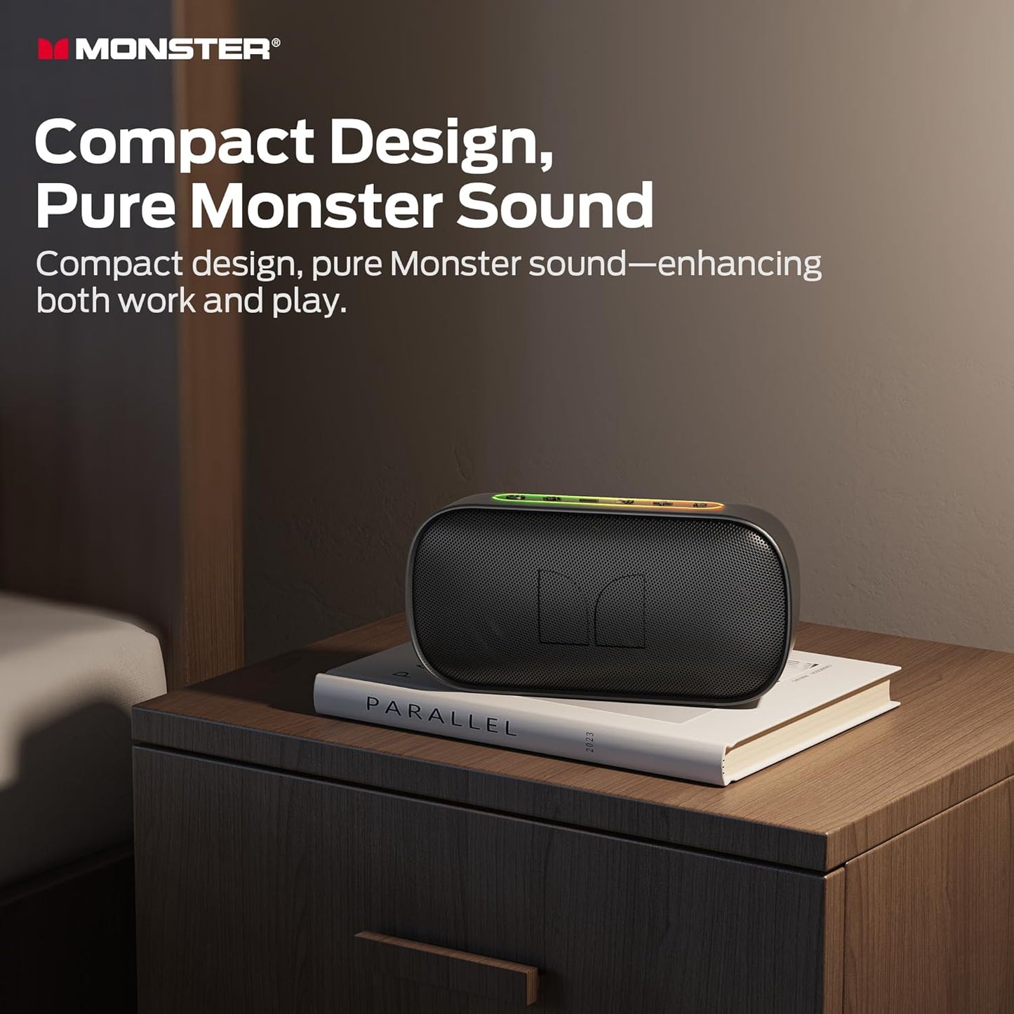 Altavoz portátil Bluetooth Monster S150, 14W, TWS, RGB, impermeable, negro