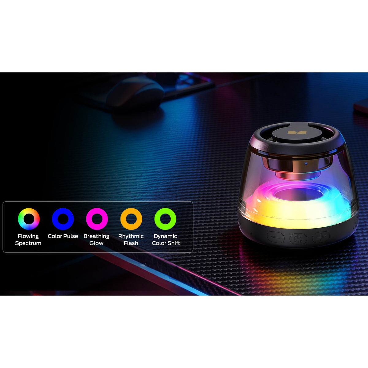 Altavoz Portátil Bluetooth Monster Mag Flux, 5W, TWS, RGB, Negro