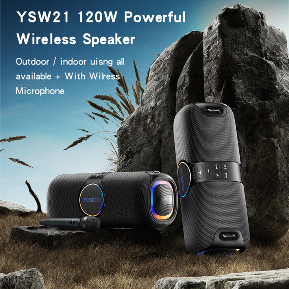 Altavoz Bluetooth Yesido YSW21 Karaoke, 120W, RGB, Impermeable, Negro