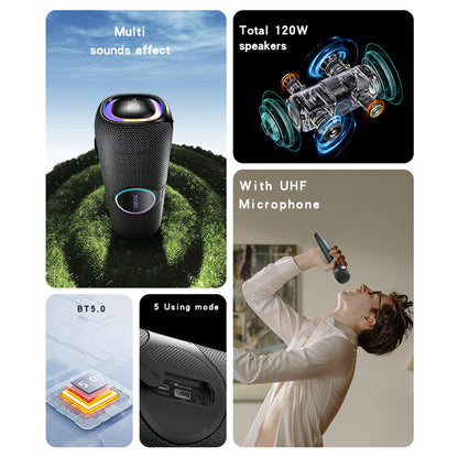 Altavoz Bluetooth Yesido YSW21 Karaoke, 120W, RGB, Impermeable, Negro