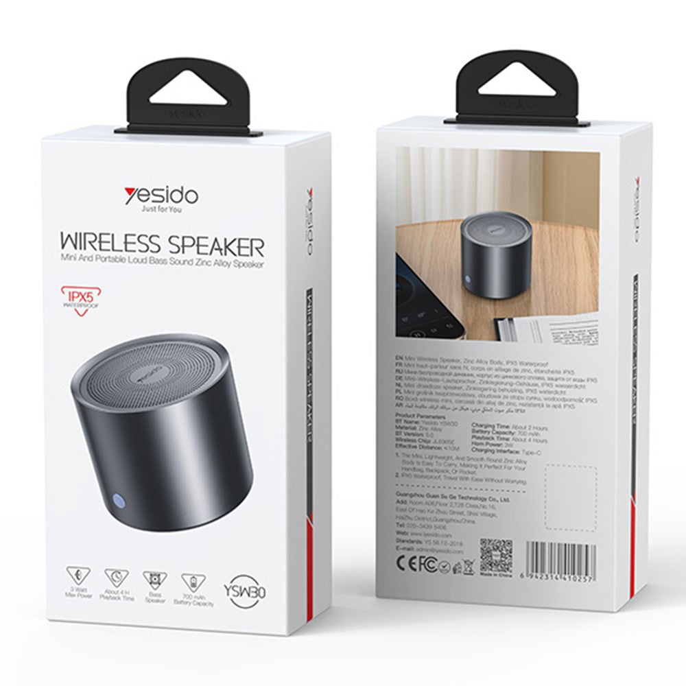 Altavoz Bluetooth Yesido YSW30, 3W, Impermeable, Negro