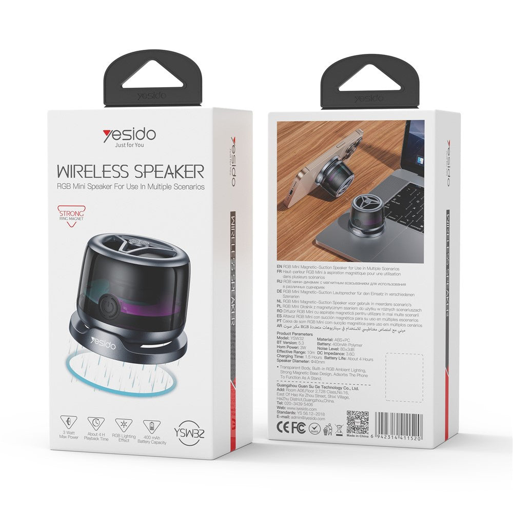 Altavoz Portátil Bluetooth Yesido YSW32, 3W, RGB, Negro