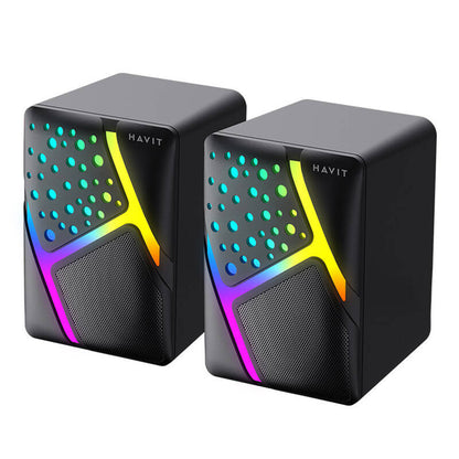 Altavoces Gaming HAVIT SK763, 2 x 3W, RGB, USB-A, Negros