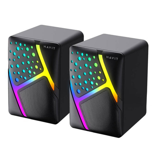 Altavoces Gaming HAVIT SK763, 2 x 3W, RGB, USB-A, Negros