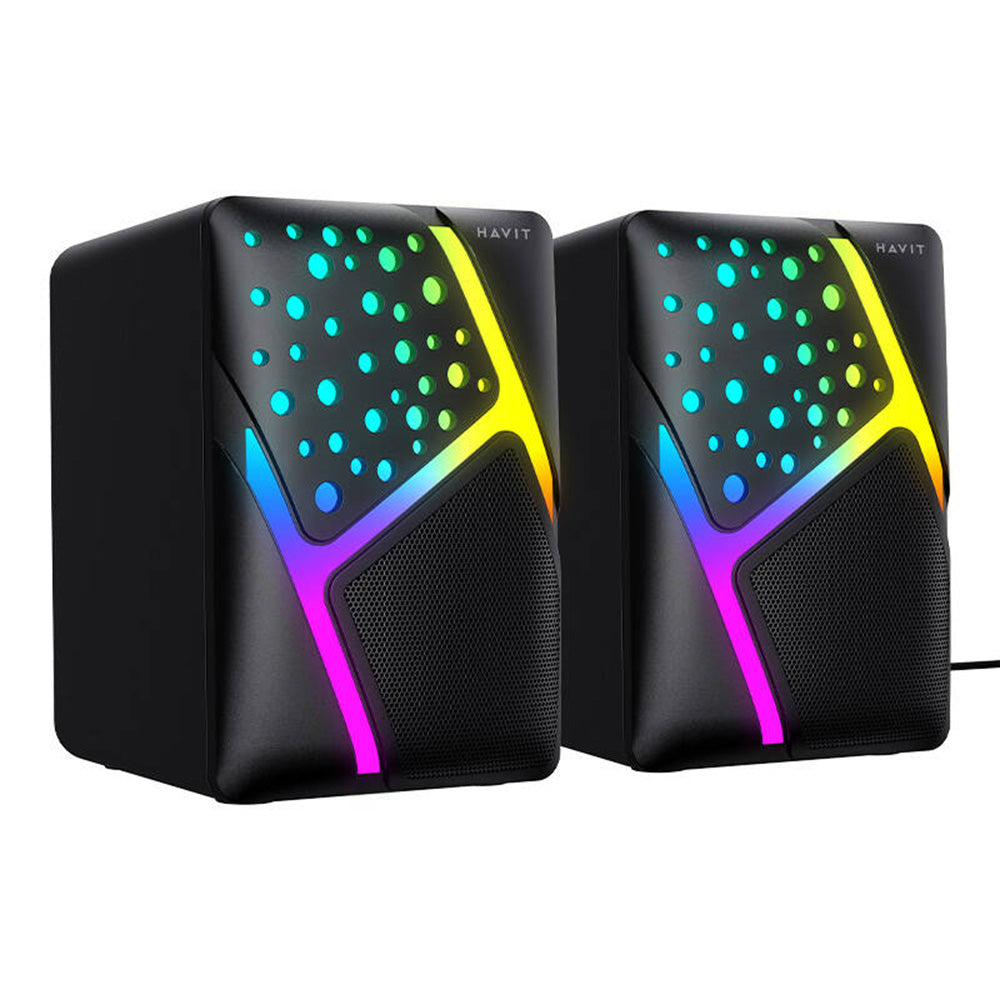 Altavoces Gaming HAVIT SK763, 2 x 3W, RGB, USB-A, Negros