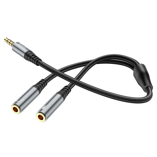 Adaptador de Audio 3.5mm - 2 x 3.5mm HOCO UPA21-2, 0.25m, Negro