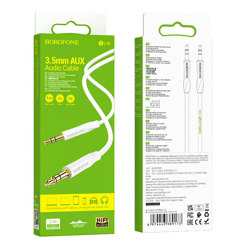 Cable de audio de 3,5 mm - Cable de audio de 3,5 mm BL16, 1 m, blanco 