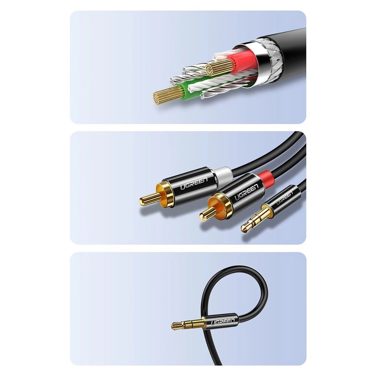Cable de Audio 3.5mm - 2 x RCA UGREEN AV116, 1m, Negro