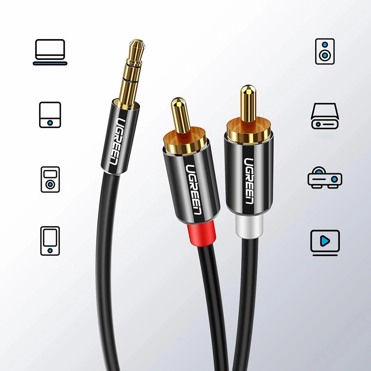 Cable de Audio 3.5mm - 2 x RCA UGREEN AV116, 1m, Negro