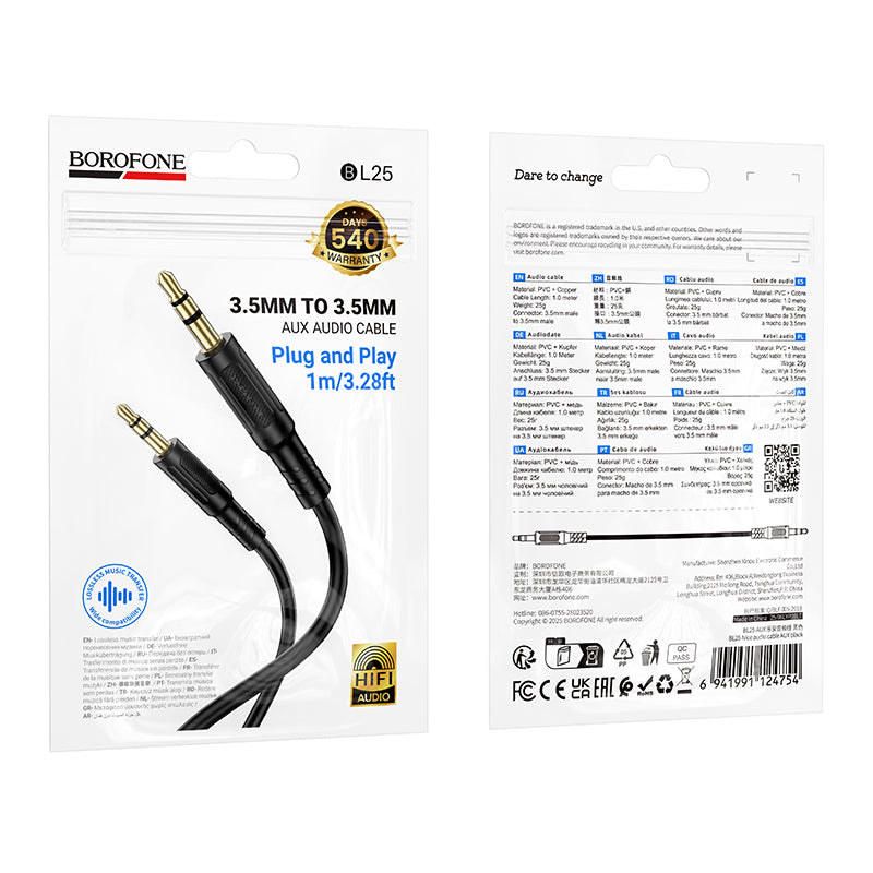 Audio Cable 3.5mm - 3.5mm Borofone BL25 Nice, 1m, Black