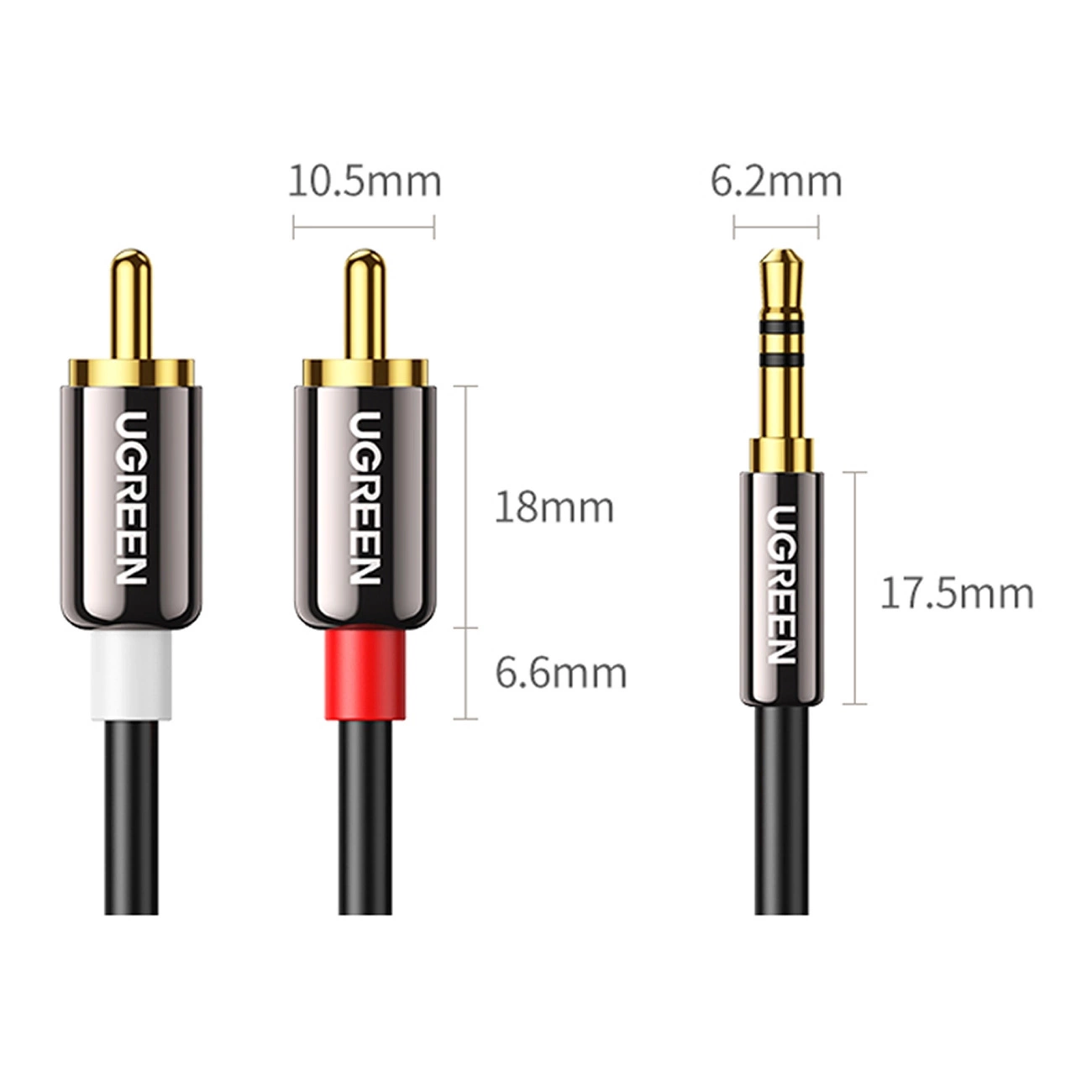 Cable de Audio 3.5mm - 2 x RCA UGREEN AV116, 1m, Negro