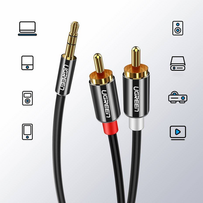 Cable de Audio 3.5mm - 2 x RCA UGREEN AV116, 2m, Negro