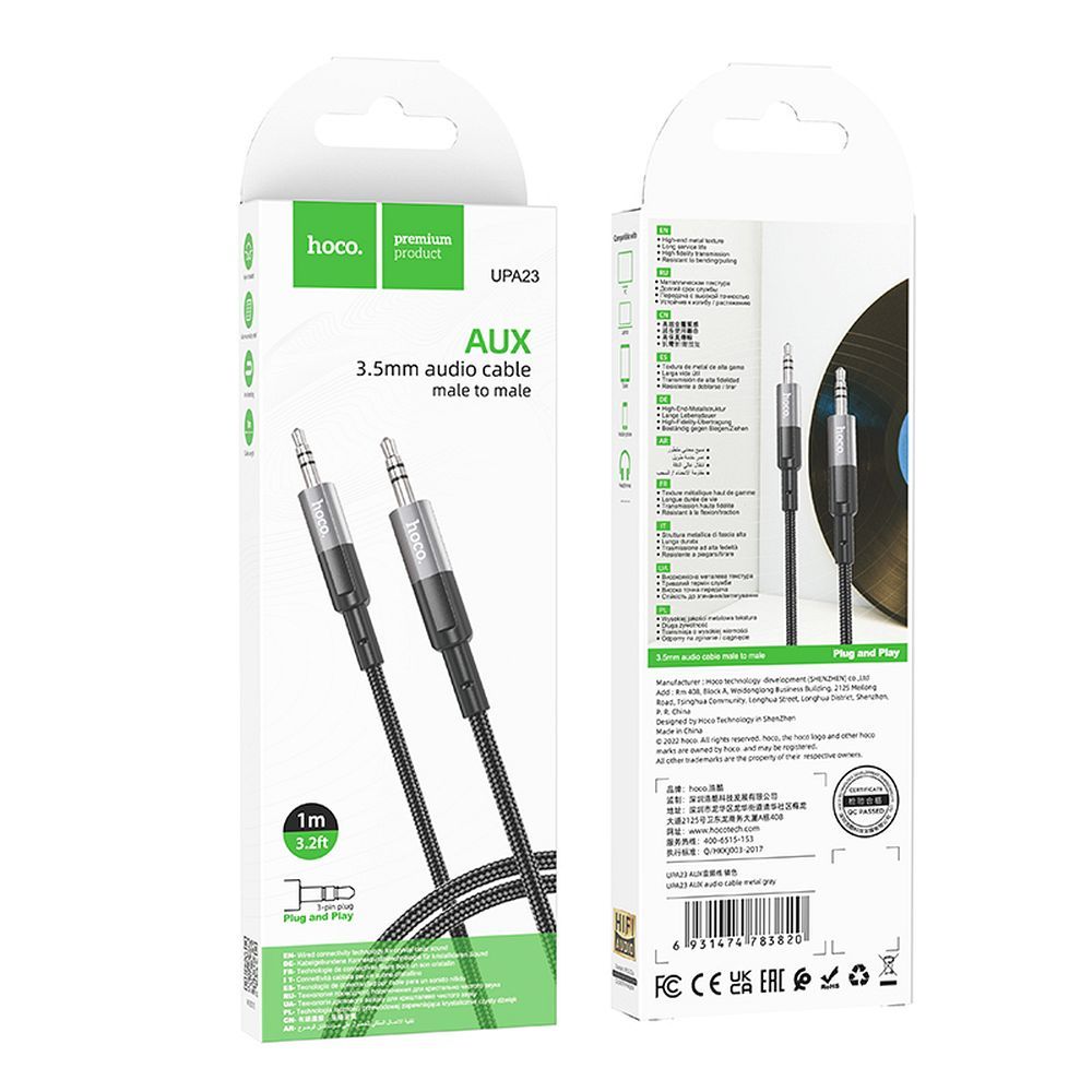 Cable de Audio 3.5mm - 3.5mm HOCO UPA23, 1m, Gris