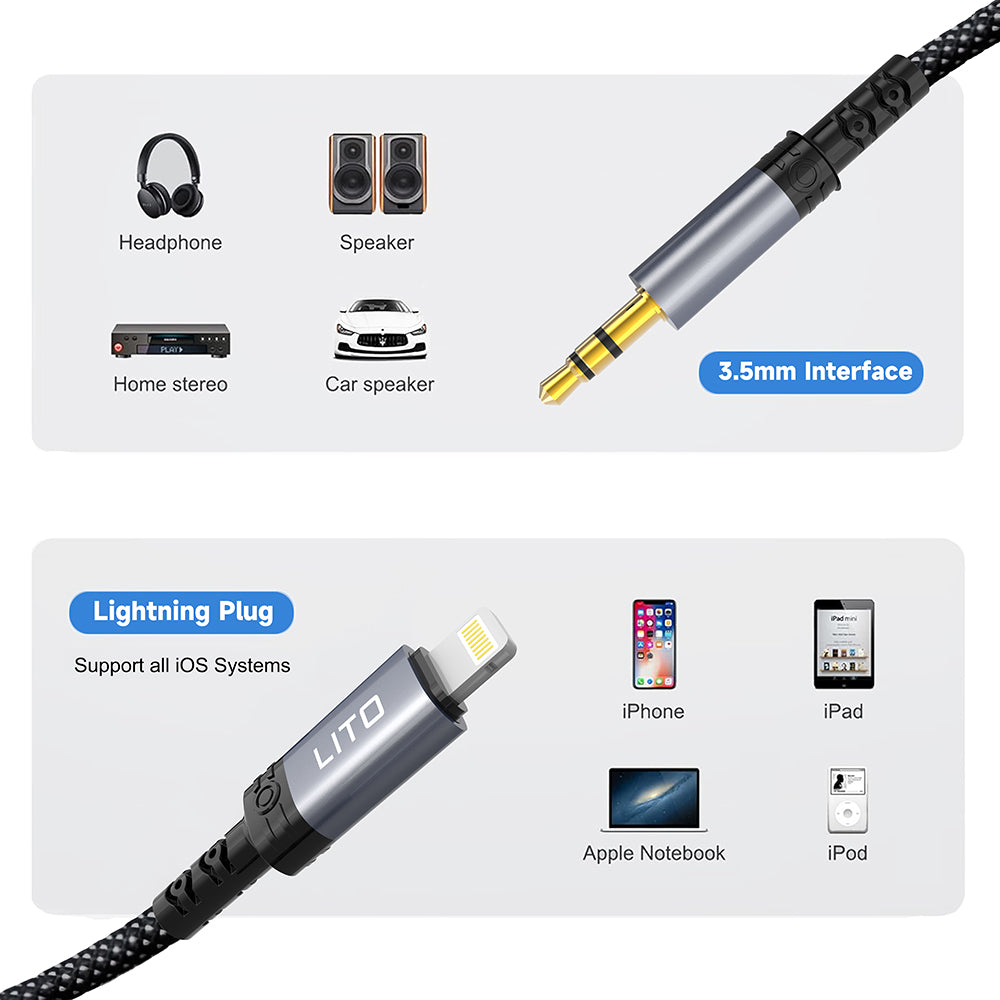 Cable Audio Lightning - 3.5mm Lito LA01L, 1m, Negro