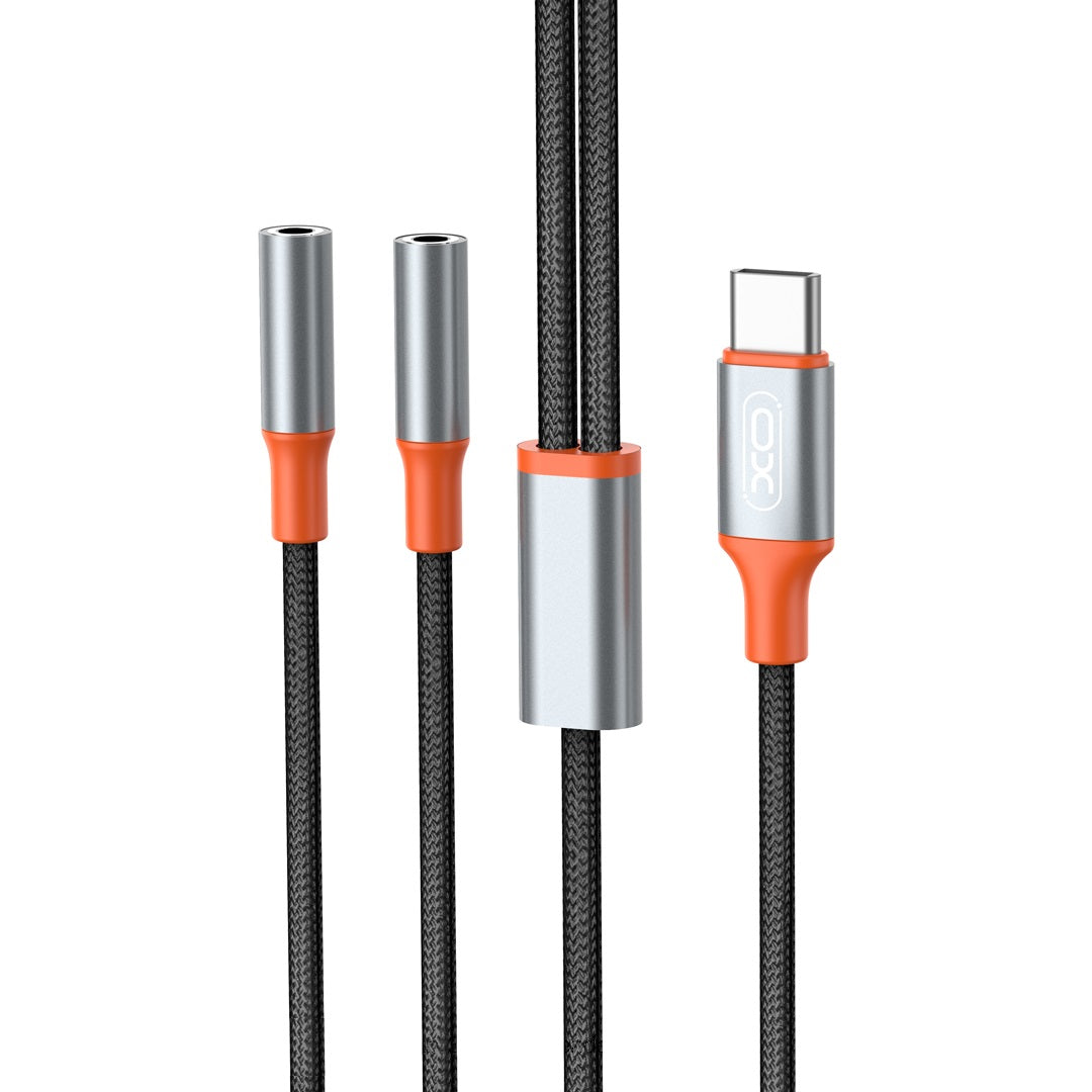 Cable divisor de audio USB-C - 2 x 3,5 mm XO Design NB-R269B 2en1, 1,2 m, negro 