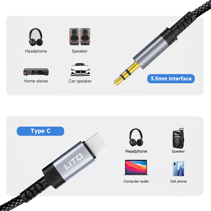 Cable de Audio USB-C - 3.5mm Lito LA01T, 1m, Negro