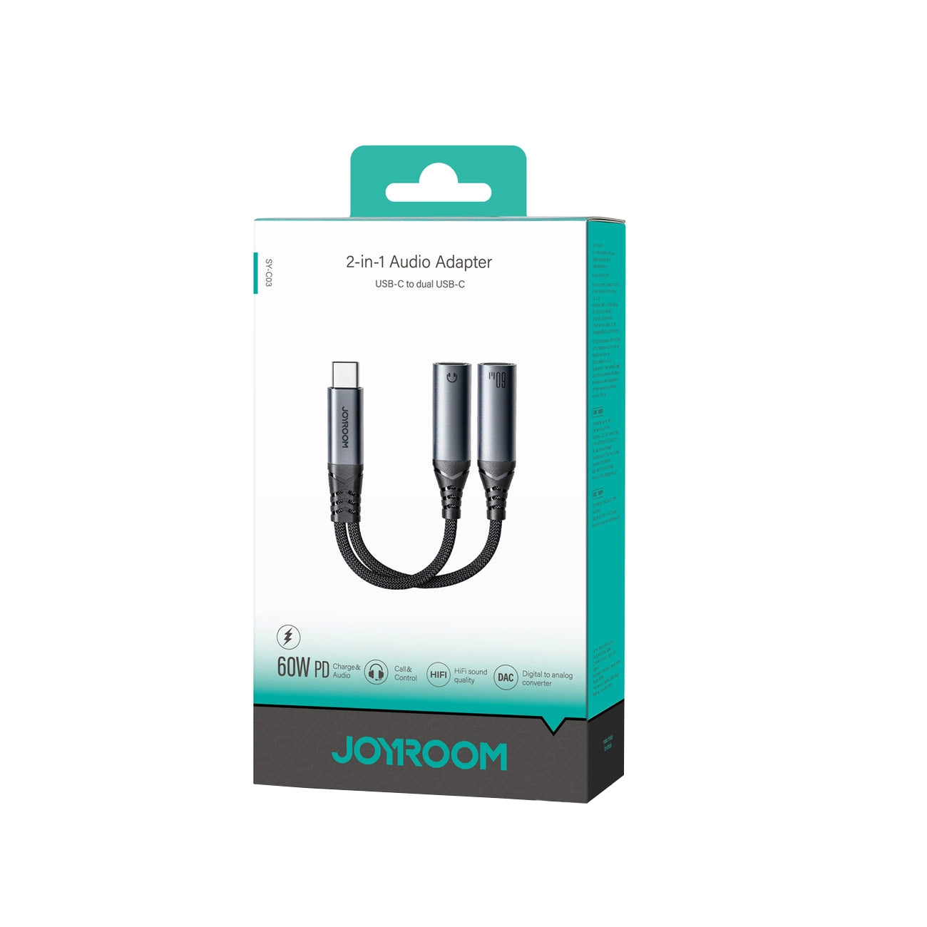 Cable de Audio USB-C - 2 x USB-C Joyroom SY-C03, 0.14m, Negro