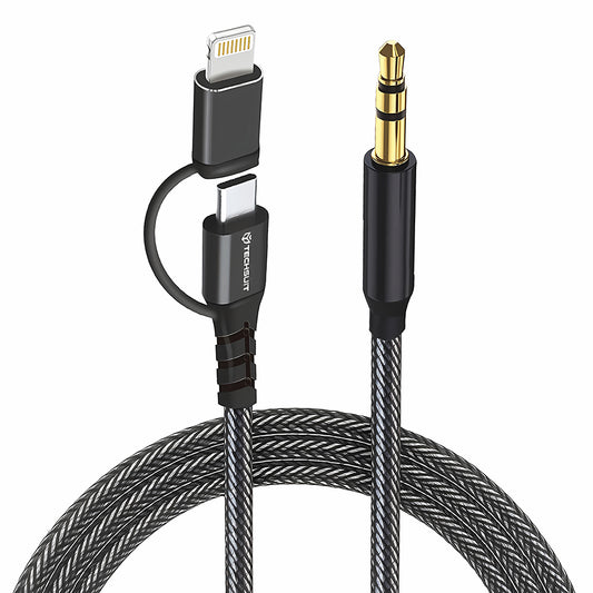 Cable de Audio USB-C / Lightning - 3.5mm Techsuit AC15 EchoSnap, 1m, Negro