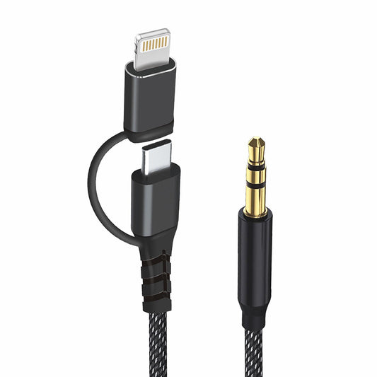 Cable de Audio USB-C / Lightning - 3.5mm Techsuit AC15 EchoSnap, 1m, Negro