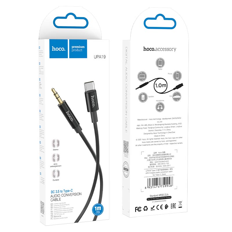 Cable de Audio USB-C - 3.5mm HOCO UPA19, 1m, Negro