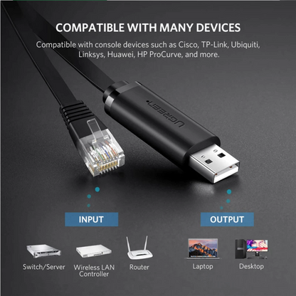 Cable de Consola USB UGREEN CM204, RJ45, 3m, Negro, Reacondicionado