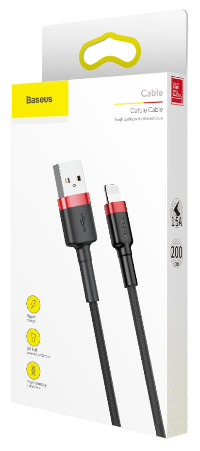 Cable de datos y carga USB-A - Lightning Baseus Cafule, 18W, 2m, Rojo CALKLF-C19