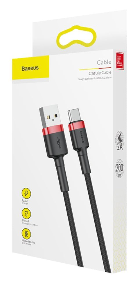 Cable de datos y carga USB-A - USB-C Baseus Cafule, 18W, 2m, Negro CATKLF-C91