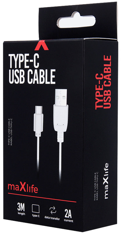 Cable de Datos y Carga USB-A - USB-C MaXlife, 20W, 3m, Blanco