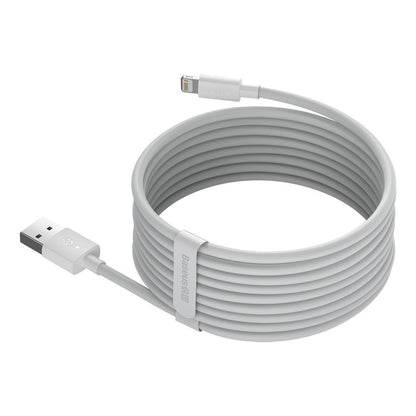 Cable de datos y carga USB-A - Lightning Baseus Simple Wisdom, 18W, 1.5m, Juego 2 piezas, Blanco TZCALZJ-02