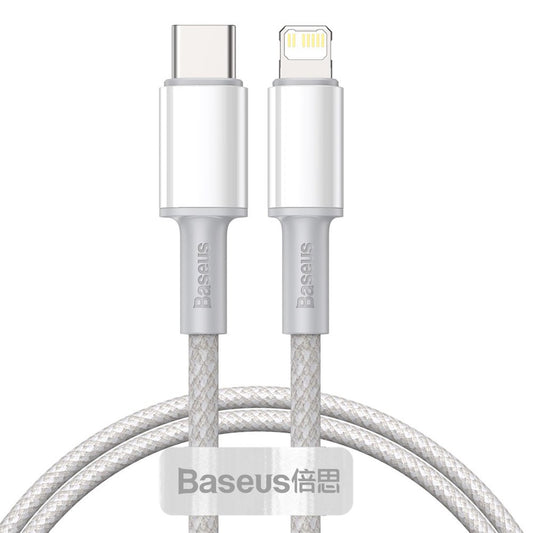 Cable de carga y datos USB-C - Lightning trenzado de alta densidad Baseus, 20 W, 1 m, blanco CATLGD-02