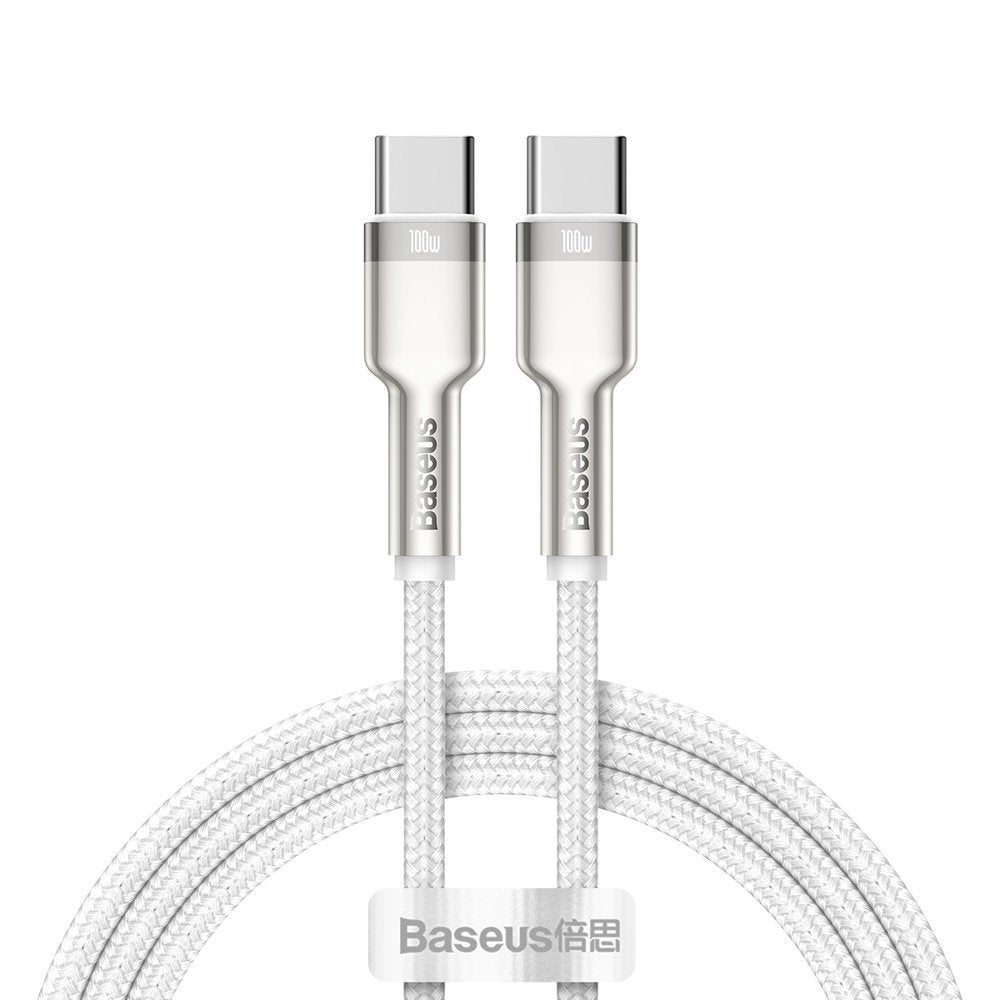 Cable de carga y datos USB-C - USB-C Baseus Cafule Metal Series, 100W, 1m, Blanco CATJK-C02