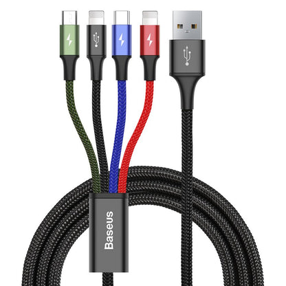 USB-A - 2 x Lightning / microUSB / USB-C Cable de carga rápida Baseus 4en1, 20 W, 1,2 m, negro CA1T4-A01