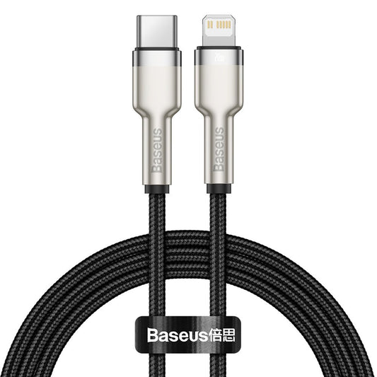 Cable de datos y carga USB-C - Lightning Baseus Cafule Metal Series, 20W, 1m, Negro CATLJK-A01