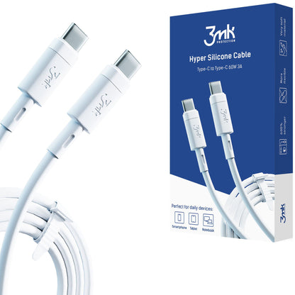 Cable de Datos y Carga USB-C - USB-C 3MK Hyper Silicone, 60W, 1m, Blanco