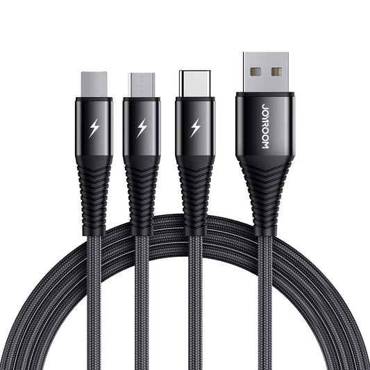 Cable de carga USB-A - Lightning / microUSB / USB-C Joyroom S-1230G4 3en1, 20W, 1,2m, Negro