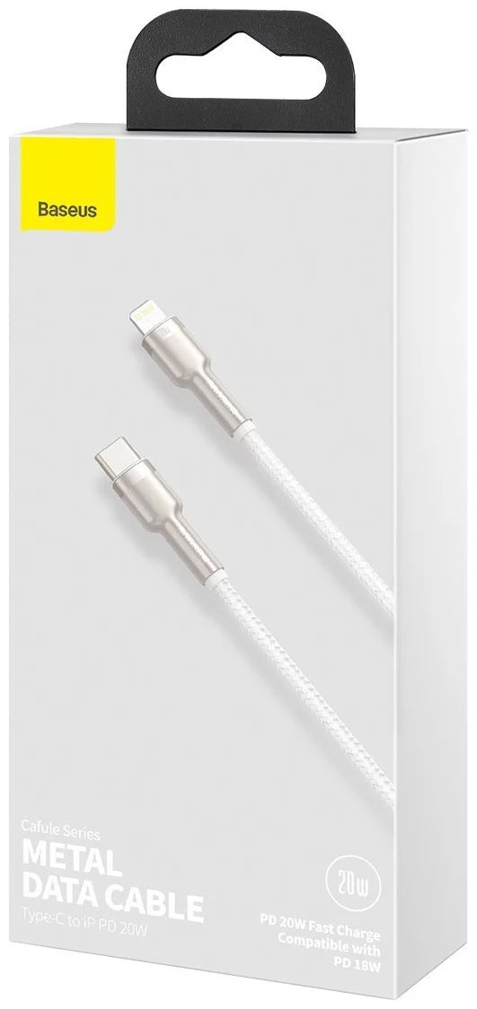 Cable de Datos y Carga USB-C - Lightning Baseus Cafule Metal Series, 20W, 2m, Blanco CATLJK-B02