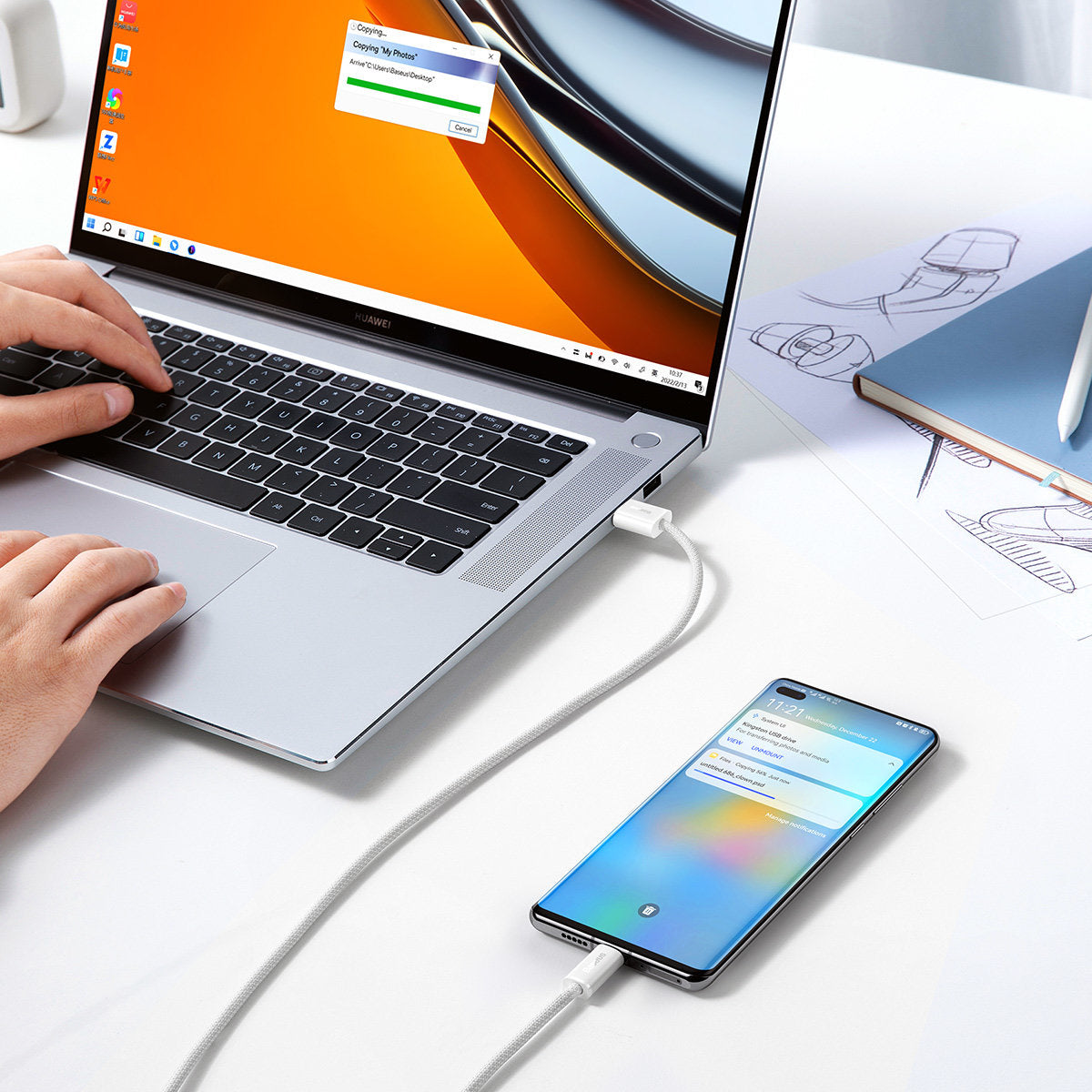 Cable de Datos y Carga USB-A - USB-C Baseus Dynamic Series, 100W, 1m, Blanco CALD000602