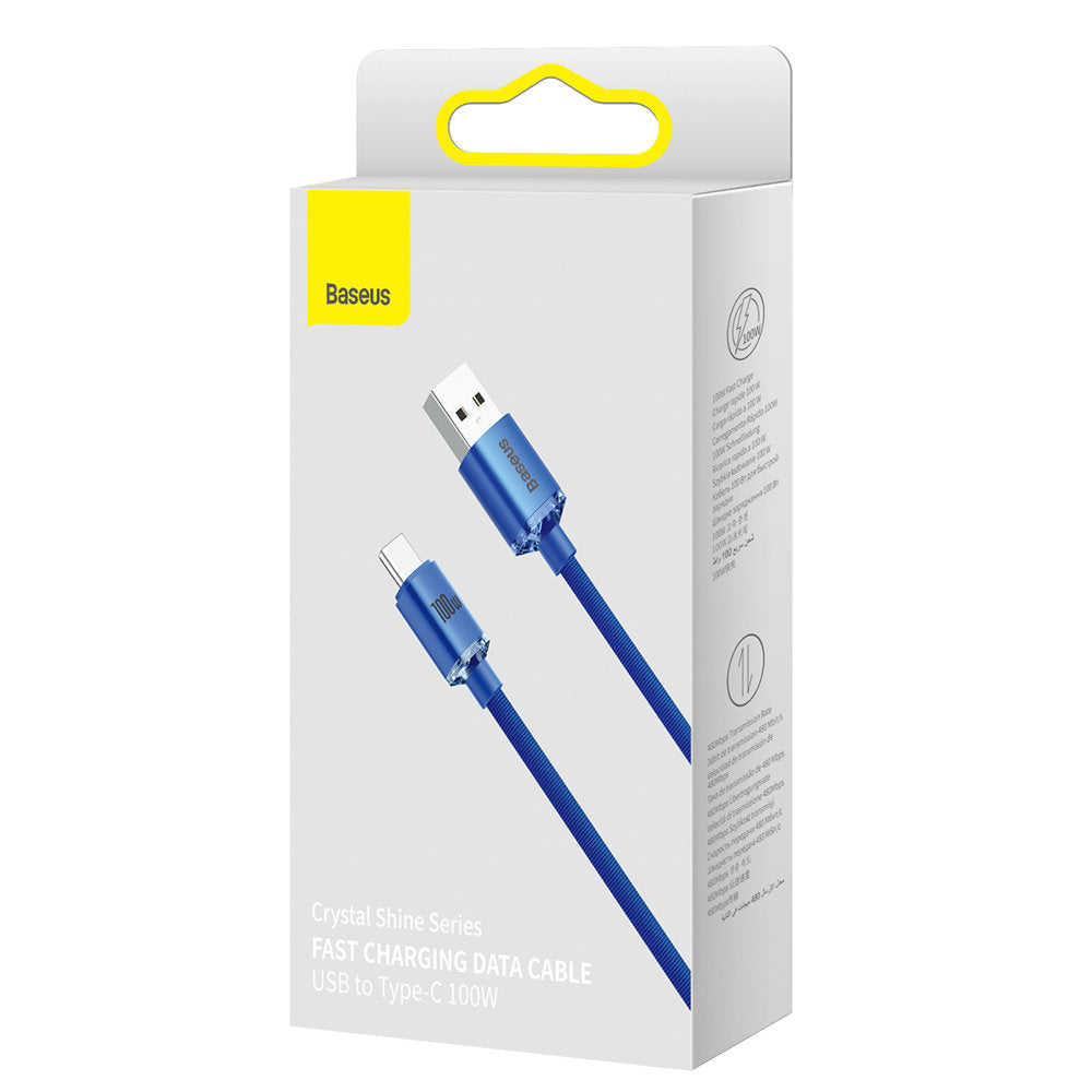 Cable de carga y datos USB-A a USB-C de la serie Crystal Shine de Baseus, 100 W, 1,2 m, azul CAJYY000403 