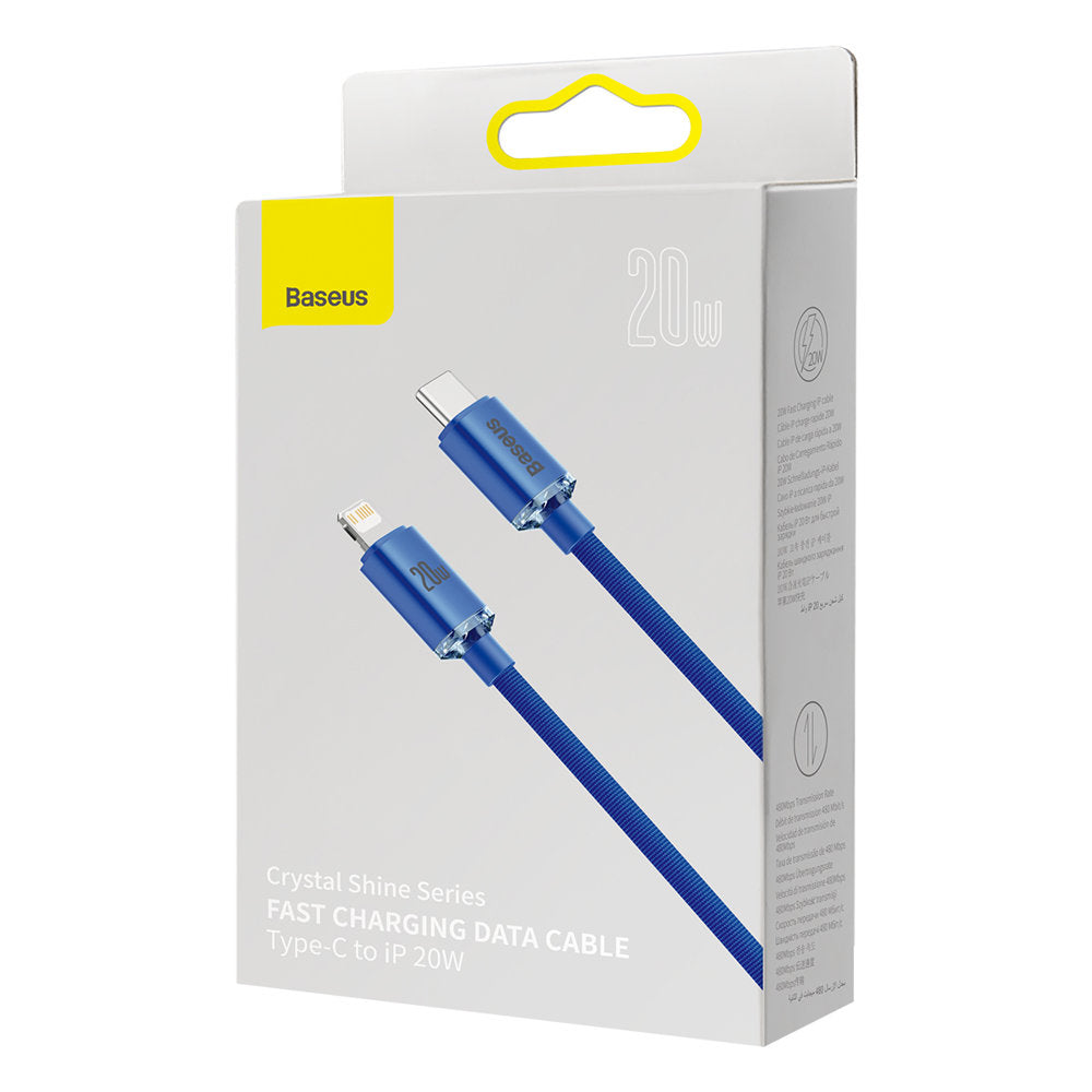 Cable de carga y datos USB-C - Lightning de la serie Crystal Shine de Baseus, 20 W, 2 m, azul CAJY000303 