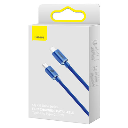 Cable de carga y datos USB-C - USB-C Serie Crystal Shine de Baseus, 100 W, 2 m, azul CAJY000703 